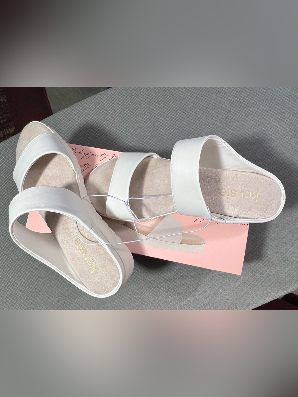 Kensie White Double-Strap Slide Mules